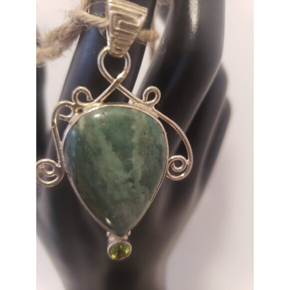 Gemstone Pendant Vintage Aventurine 925 Silver Hand Made Pendan - Picture 5 of 10